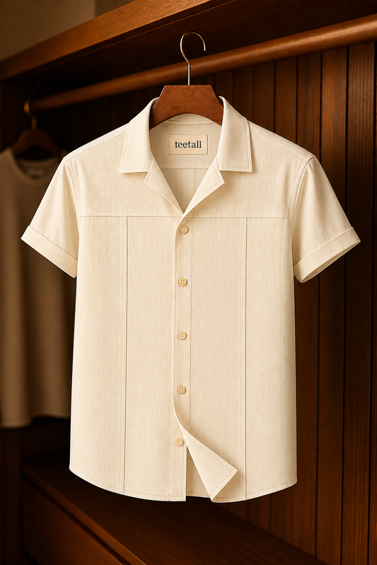 Mens Button Up Cotton Half Sleeve Shirt TTMBUS363 - Cream
