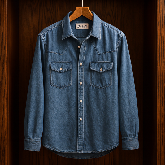 Mens Button Up Cotton Chambray Denim Full Sleeve Shirt TTMBUS64 - Blue