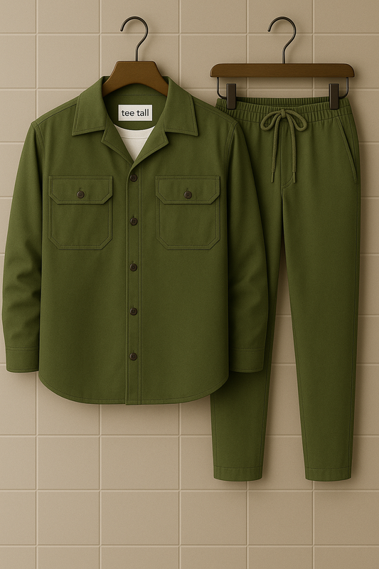 Mens Button Up Cotton Full Sleeve Shirt and Pants Set TTMSPTS31 - Green