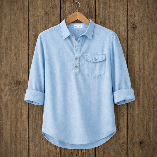 Mens Short Cotton Full Sleeve Kurta TTMSK66 - Light Blue