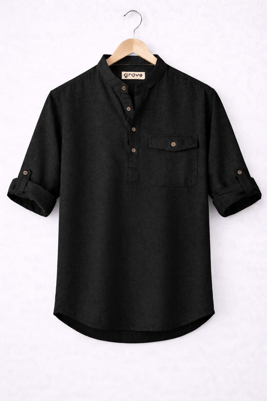 Mens Cotton Detail Shirt GRVCS250 - Black