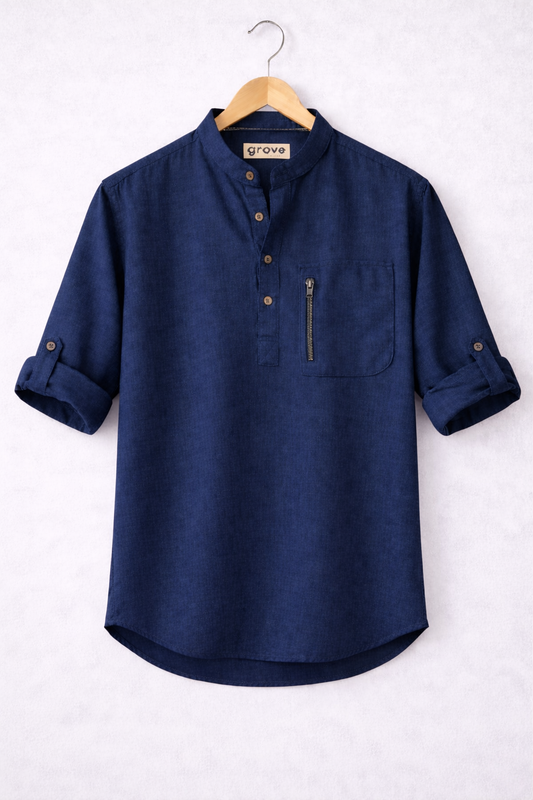 Mens Cotton Detail Shirt GRVCS230 - Navy Blue