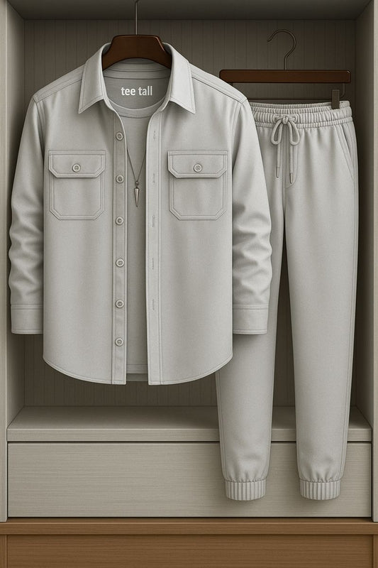 Mens Button Up Cotton Full Sleeve Shirt and Pants Set TTMSPTS34 - Grey