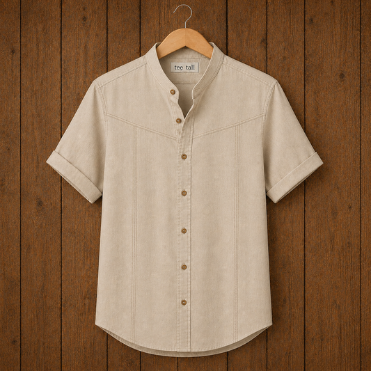 Mens Button Up Cotton Half Sleeve Shirt TTMBUS336 - Sand