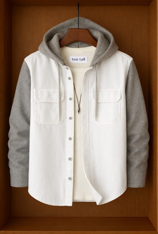 Mens Button Up Cotton Hooded Full Sleeve Shirt TTMBUS161 - White