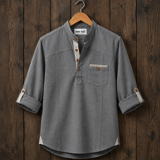 Mens Short Cotton Full Sleeve Kurta TTMSK165 - Grey