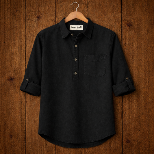 Mens Short Cotton Full Sleeve Kurta TTMSK93 - Black
