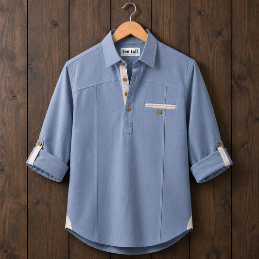 Mens Short Cotton Full Sleeve Kurta TTMSK158 - Light Blue