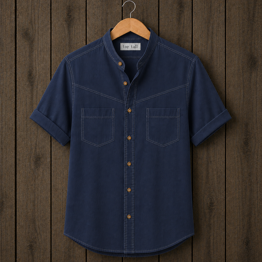 Mens Button Up Cotton Half Sleeve Shirt TTMBUS386 - Navy Blue
