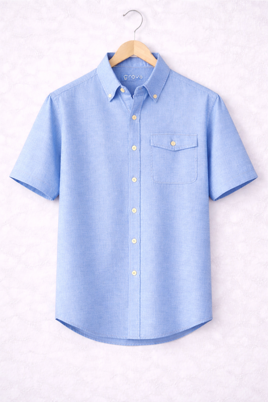 Mens Cotton Button Detail Shirt GRVCS258 - Light Blue