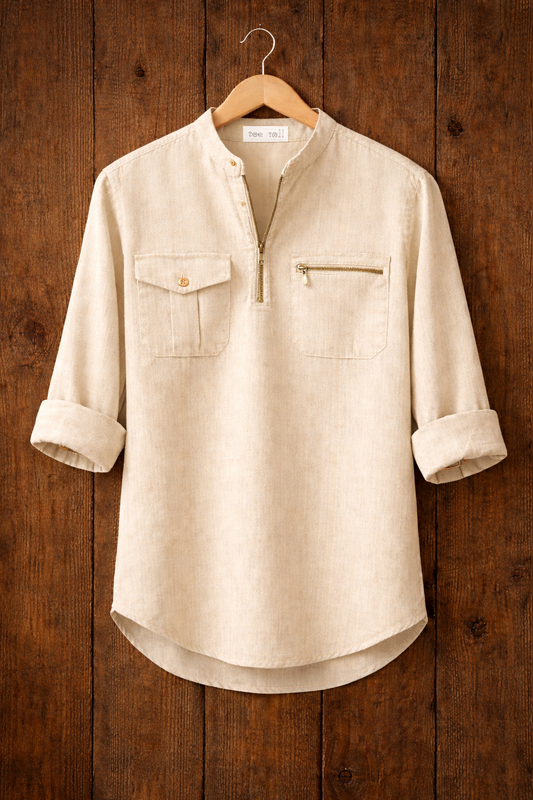 Mens Short Cotton Full Sleeve Kurta TTMSK48 - Cream