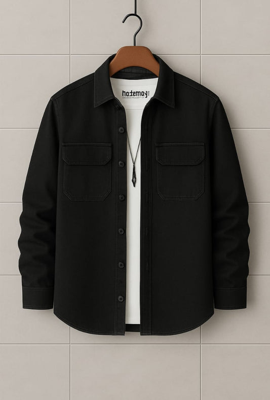 Mens Button Up Cotton Full Sleeve Shirt TTMBUS182 - Black