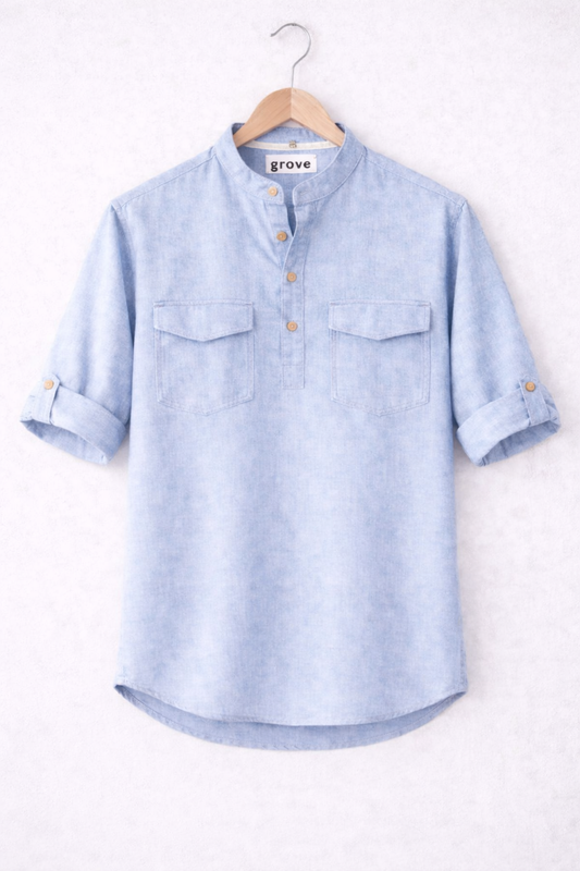 Mens Cotton Detail Shirt GRVCS243 - Light Blue