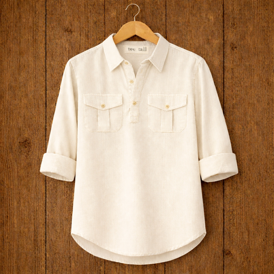 Mens Short Cotton Full Sleeve Kurta TTMSK57 - Cream