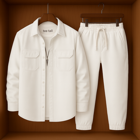 Mens Button Up Cotton Full Sleeve Shirt and Pants Set TTMSPTS26 - White