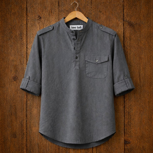 Mens Short Cotton Full Sleeve Kurta TTMSK98 - Grey