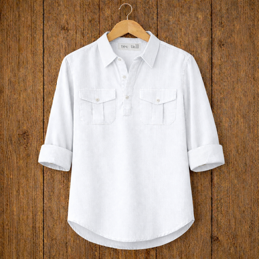 Mens Short Cotton Full Sleeve Kurta TTMSK58 - White