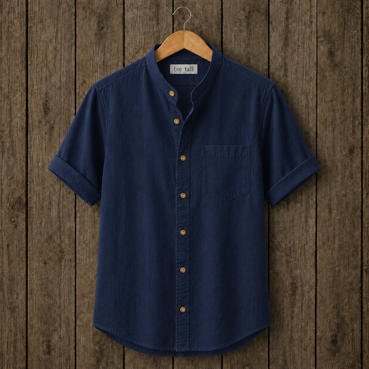 Mens Button Up Cotton Half Sleeve Shirt TTMBUS365 - Navy Blue