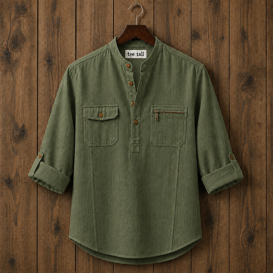 Mens Short Cotton Full Sleeve Kurta TTMSK169 - Green