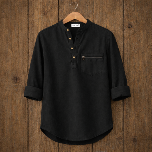 Mens Short Cotton Full Sleeve Kurta TTMSK24 - Black