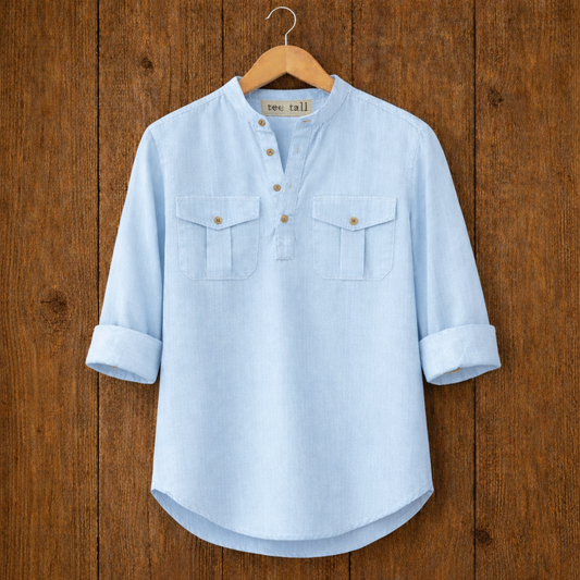 Mens Short Cotton Full Sleeve Kurta TTMSK50 - Light Blue