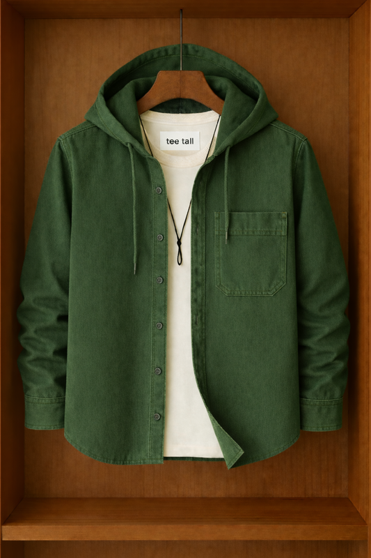 Mens Button Up Cotton Hooded Full Sleeve Shirt TTMBUS155 - Green