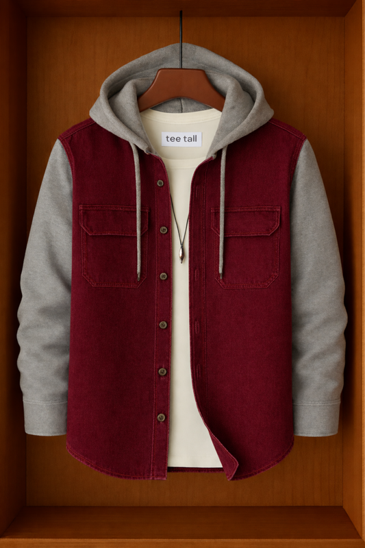 Mens Button Up Cotton Hooded Full Sleeve Shirt TTMBUS150 - Maroon