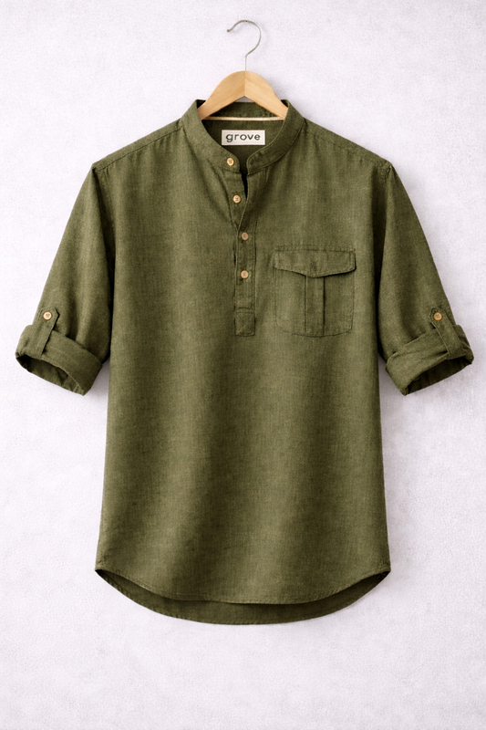 Mens Cotton Detail Shirt GRVCS223 - Green