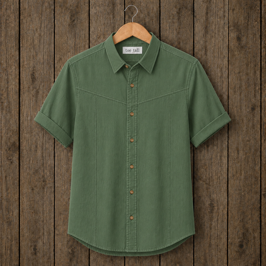 Mens Button Up Cotton Half Sleeve Shirt TTMBUS349 - Green