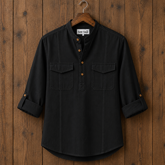 Mens Short Cotton Full Sleeve Kurta TTMSK148 - Black