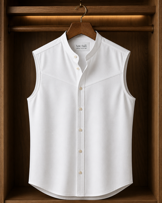 Mens Button Up Cotton Sleeveless Shirt TTMBUS448 - White