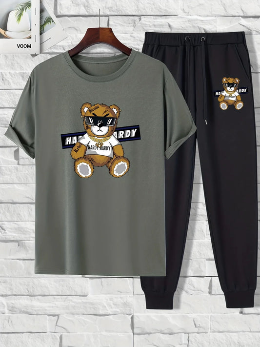 Mens Summer Pants + T-Shirt Set - TTMSTS4 - Charcoal Black