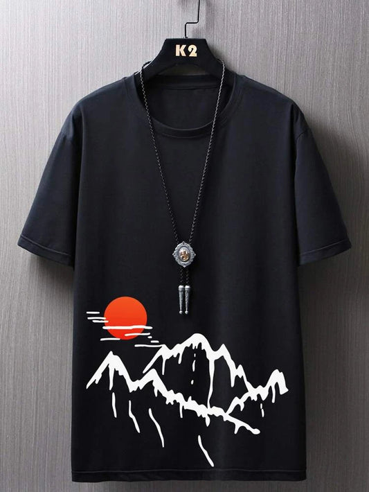 Mens Cotton Sticker Printed T-Shirt TTMPS24 - Black