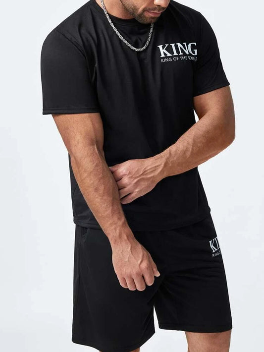 Mens Summer Shorts + T-Shirt Set - TTMSS42 - Black Black