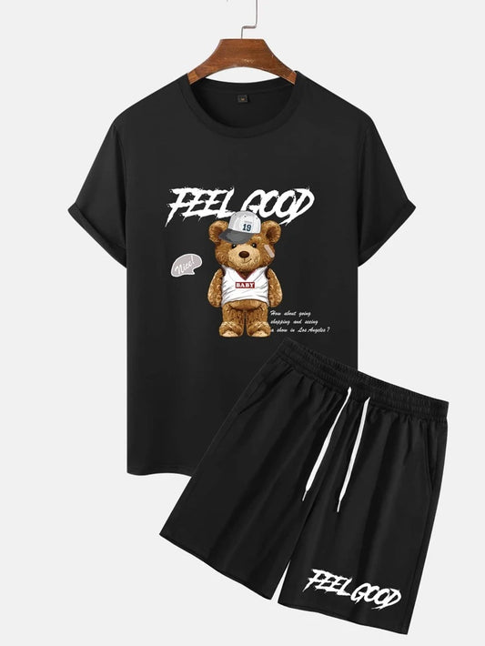 Mens Summer Shorts + T-Shirt Set - TTMSS21 - Black Black