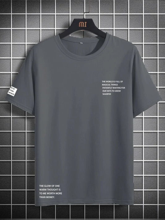 Mens Cotton Sticker Printed T-Shirt TTMPS12 - Charcoal