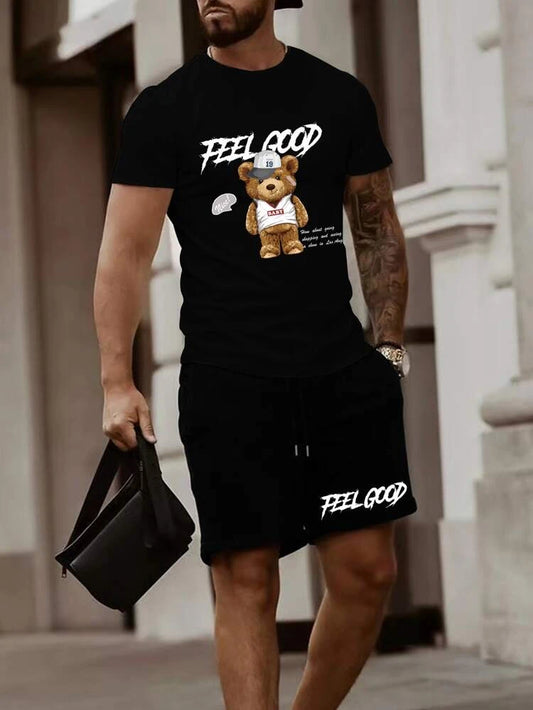 Mens Summer Shorts + T-Shirt Set - TTMSS21 - Black Black