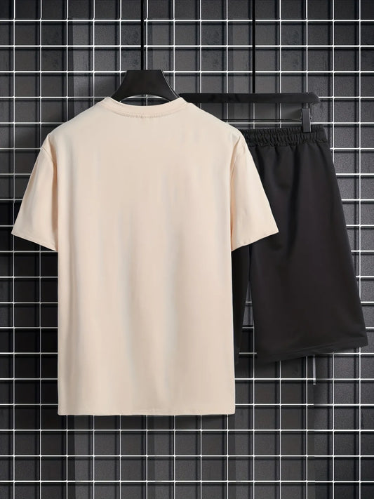 Mens Summer Shorts + T-Shirt Set - TTMSS160 - Cream Black