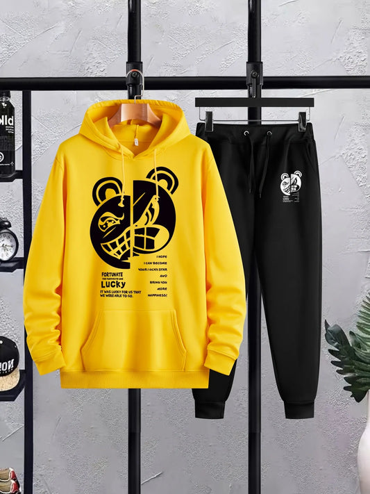 Mens Hoodie and Pants Set by Tee Tall - MHPSTT13 - Yellow Black