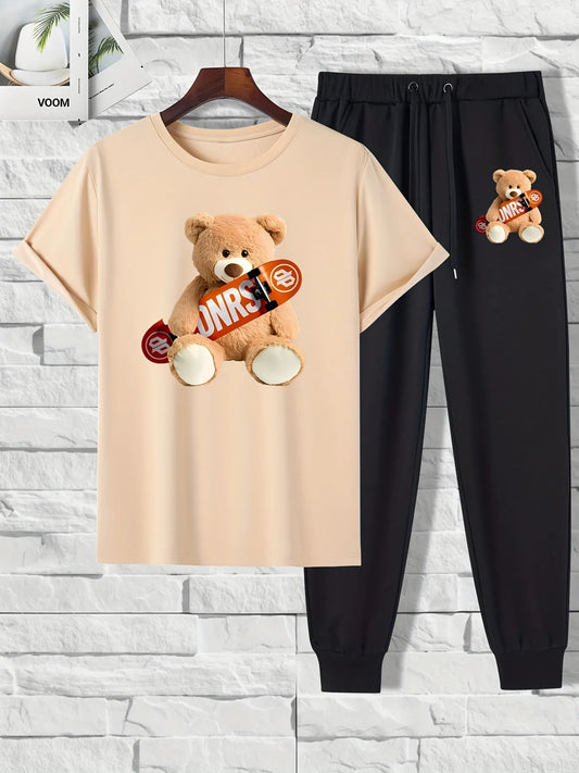 Mens Summer Pants + T-Shirt Set - TTMSTS2 - Cream Black