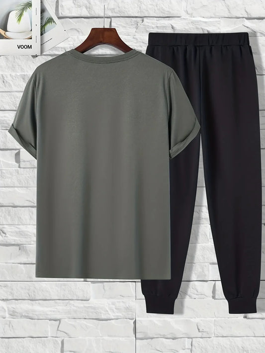 Mens Summer Pants + T-Shirt Set - TTMSTS4 - Charcoal Black