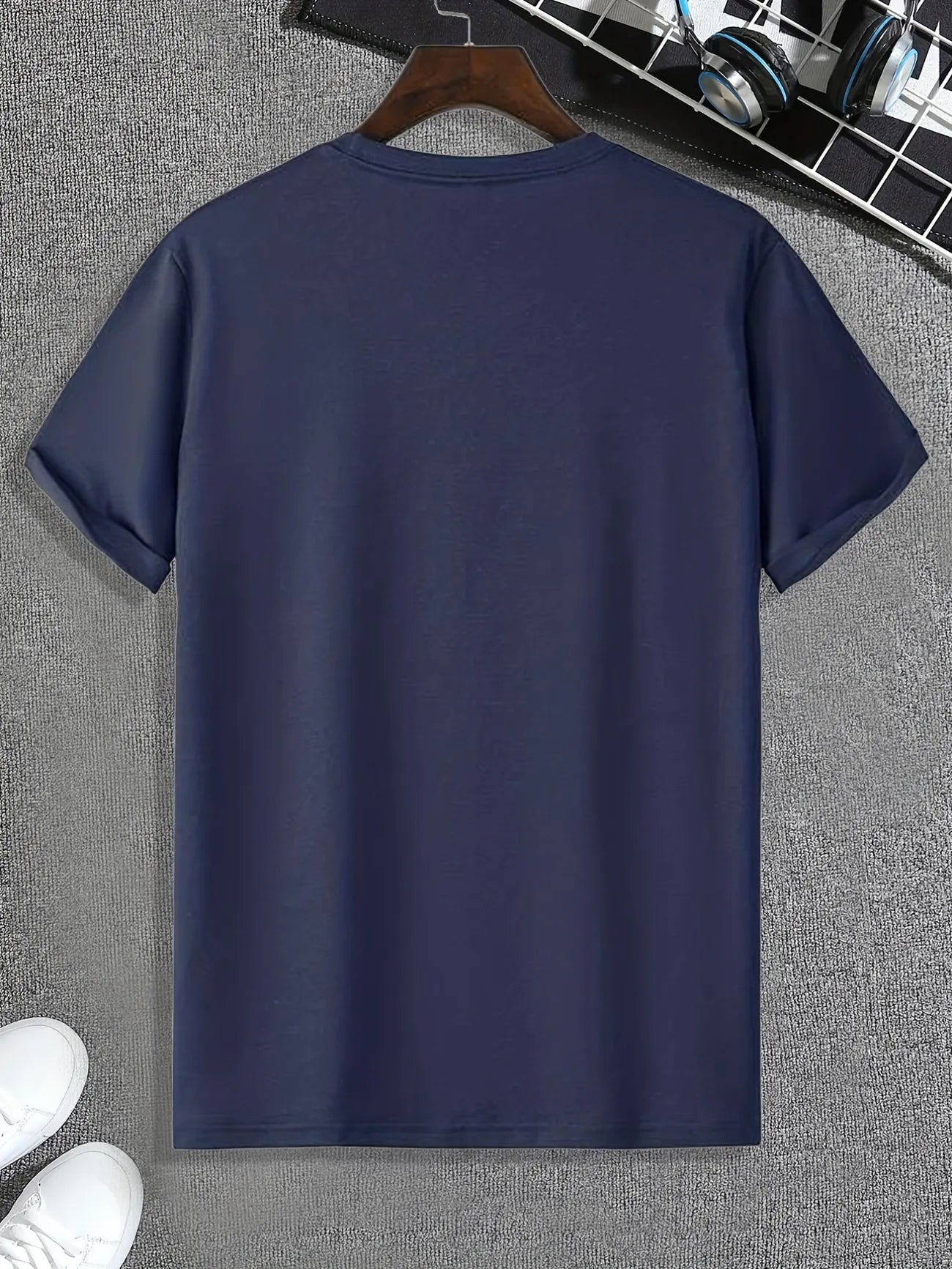 Mens Cotton Sticker Printed T Shirt by Tee Tall TTMPS106 Navy Blue