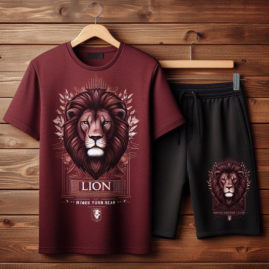 Mens Summer Shorts + T-Shirt Set by Tee Tall - TTMSS185 - Maroon Black