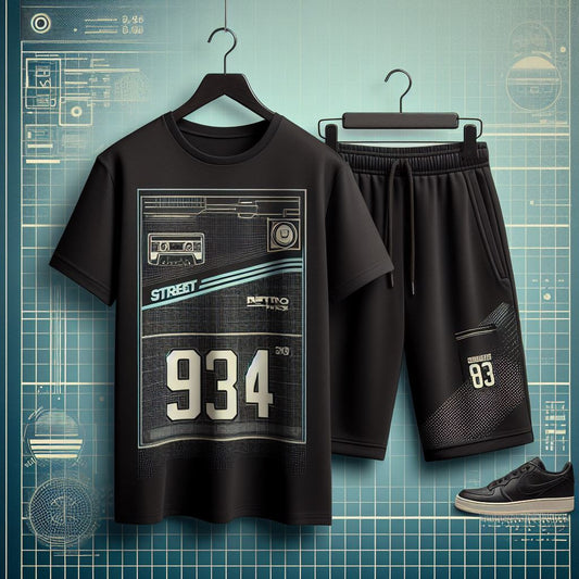 Mens Summer Shorts + T-Shirt Set by Tee Tall - TTMSS191 - Black Black