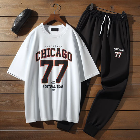 Mens Pants + T-Shirt Printed Set by Tee Tall - TTMPTZS7 - White Black