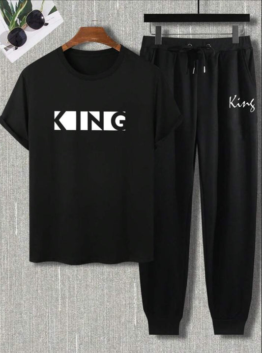 Mens Summer Pants + T-Shirt Set - TTMSTS7 - Black Black