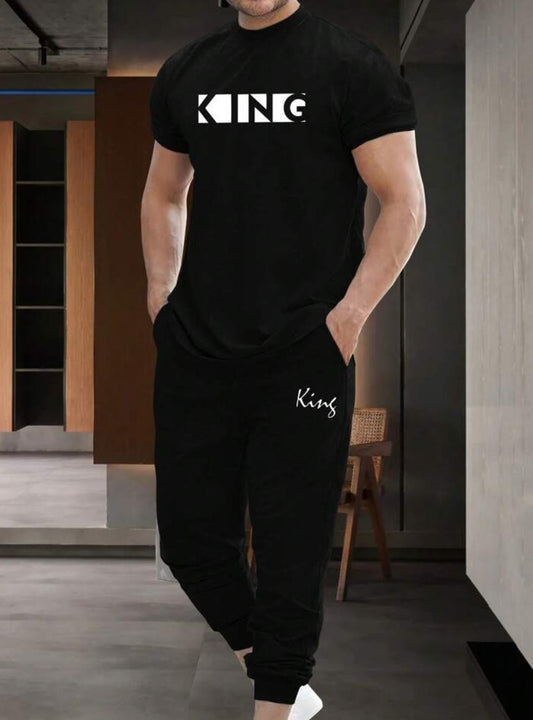 Mens Summer Pants + T-Shirt Set - TTMSTS7 - Black Black