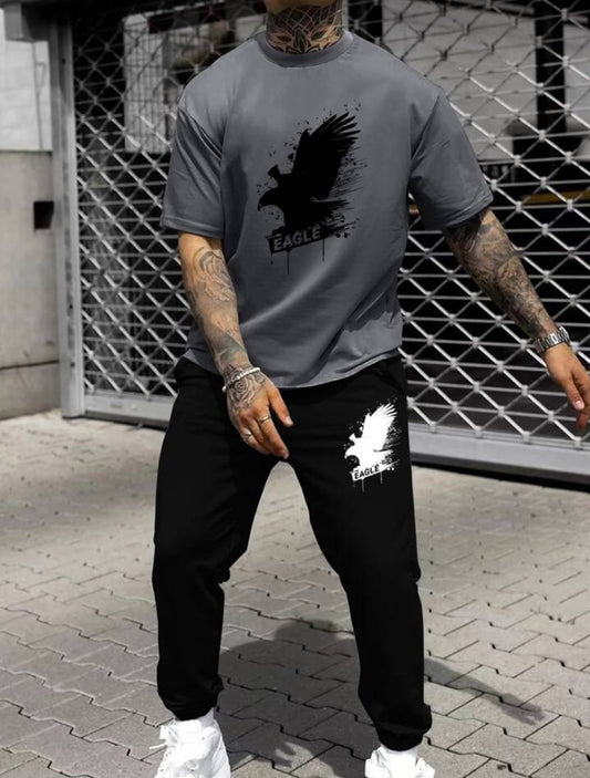Mens Summer Pants + T-Shirt Set - TTMSTS8 - Charcoal Black