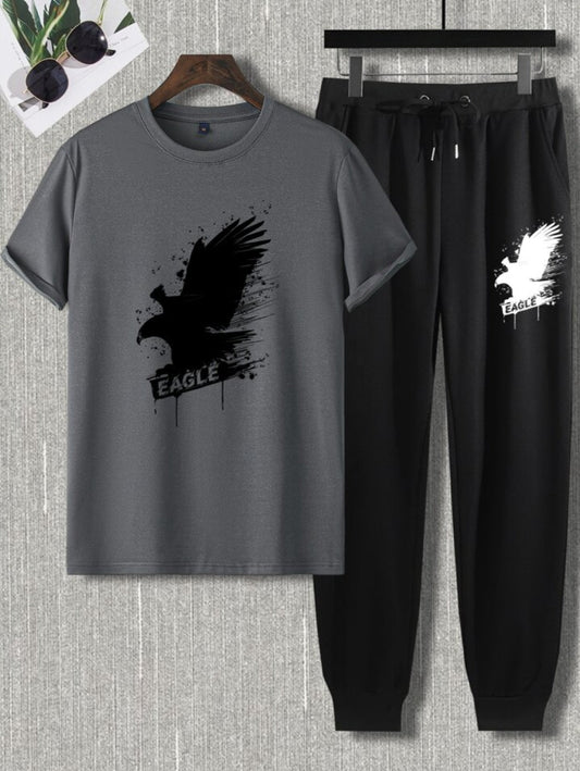 Mens Summer Pants + T-Shirt Set - TTMSTS8 - Charcoal Black