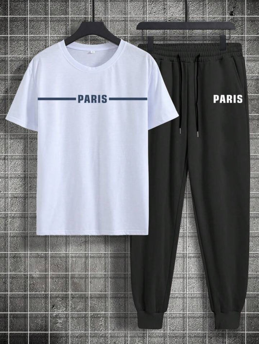 Mens Summer Pants + T-Shirt Set - TTMSTS11 - White Black